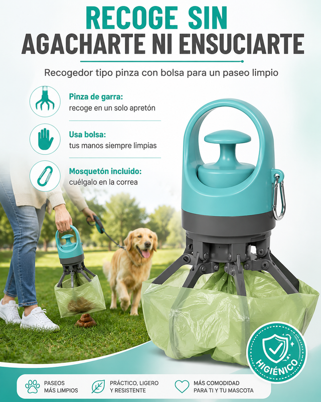 Recogedor de Caca para Perros tipo Pinza — Recoge Sin Agacharte ni Ensuciarte