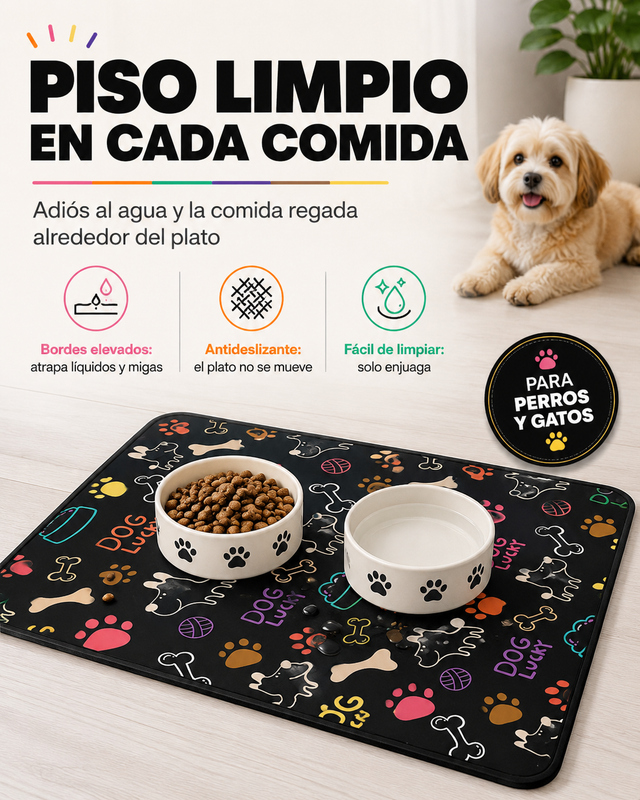 Mantel Antiderrame para Comedero — Piso Limpio en Cada Comida
