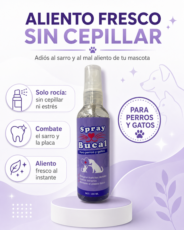 Spray Bucal para Mascotas — Adiós al Mal Aliento en Segundos