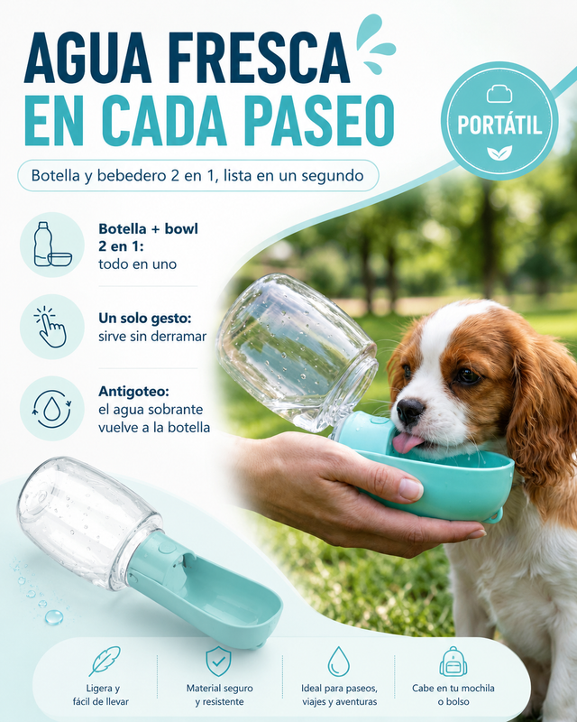 Botella Bebedero Portátil para Mascotas — Hidratación en Cada Salida