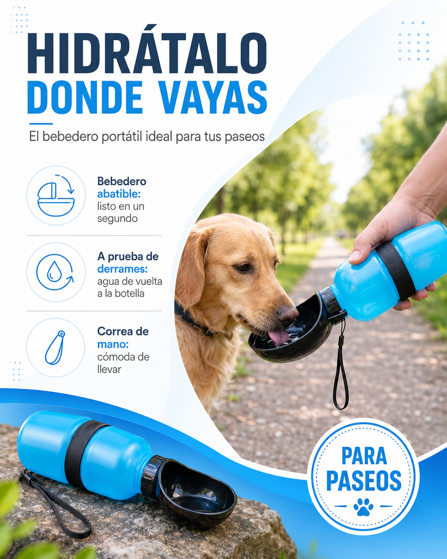 Botella Bebedero Portátil para Paseos — Hidrata a tu Mascota Donde Sea