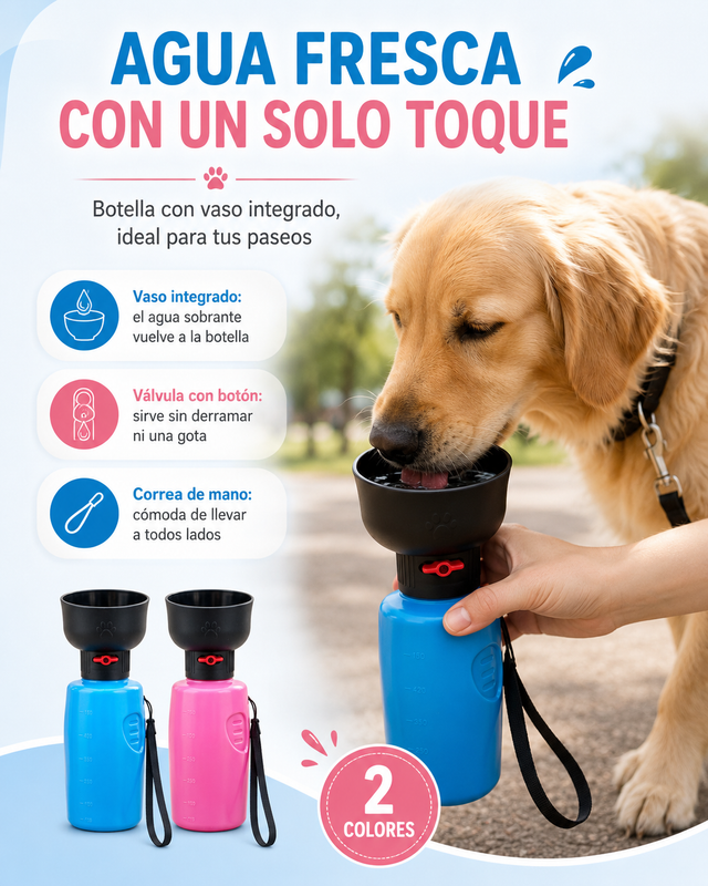 Botella de Agua Portátil para Mascotas — Hidrátala en Cualquier Lugar