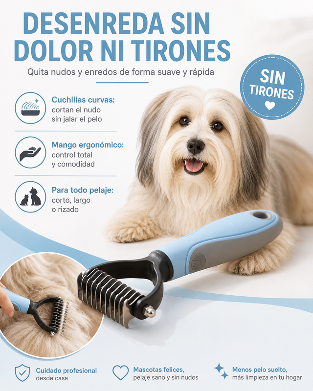 Cepillo Quita Nudos para Mascotas — Desenreda Sin Dolor ni Tirones