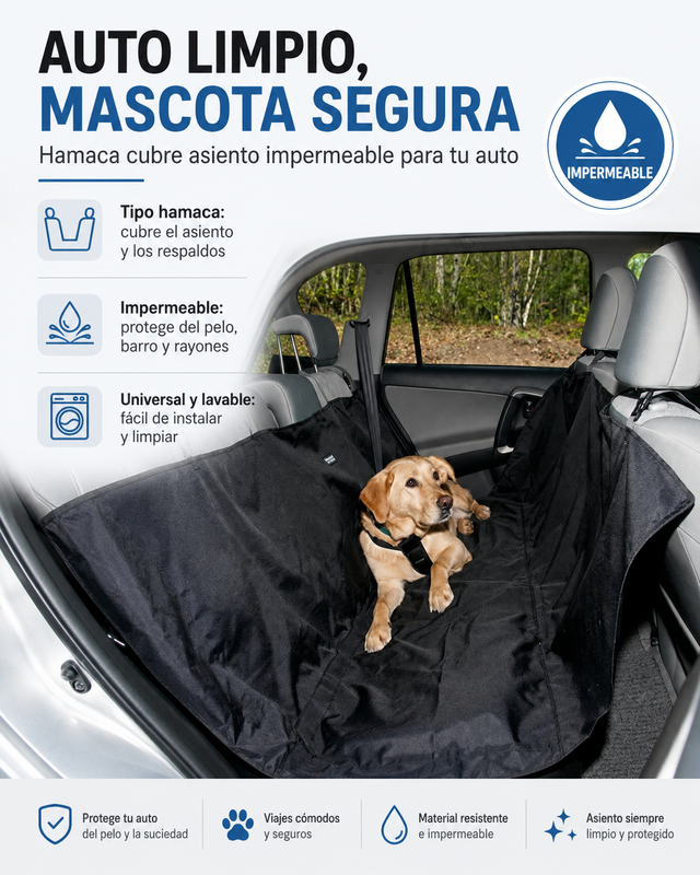 Hamaca Cubre Asientos para Auto — tu Mascota Viaja Segura y tu Auto Limpio