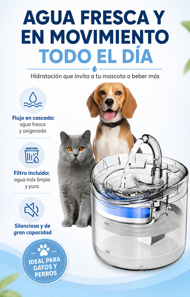 Bebedero Fuente para Gatos y Perros — Agua Fresca que los Invita a Beber