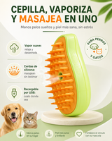 Cepillo de Vapor para Mascotas 3 en 1 — Cepilla, Limpia y Masajea