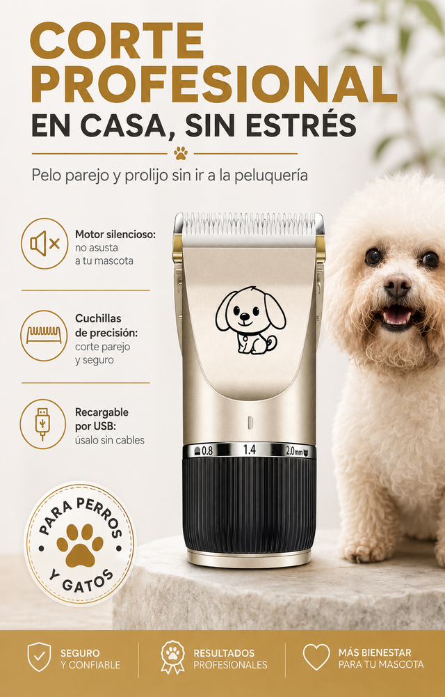 Cortapelos Eléctrico para Mascotas — Corte en Casa Sin Ruido ni Estrés