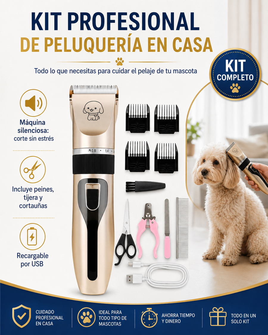 Máquina Cortapelos Profesional para Mascotas — Corte Parejo y Silencioso
