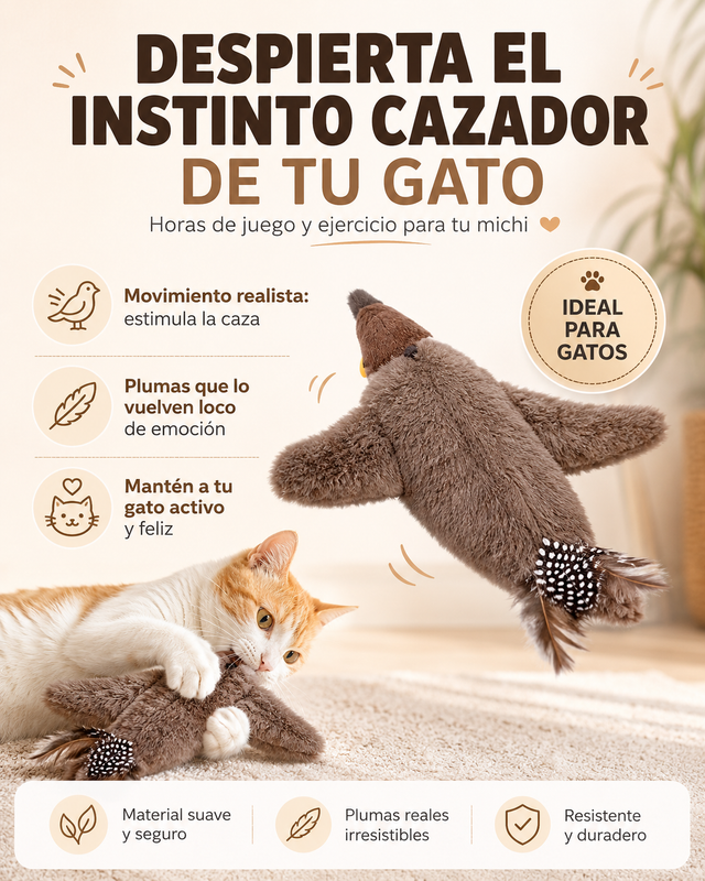 Juguete Interactivo Pájaro Volador para Gatos — Despierta su Instinto Cazador