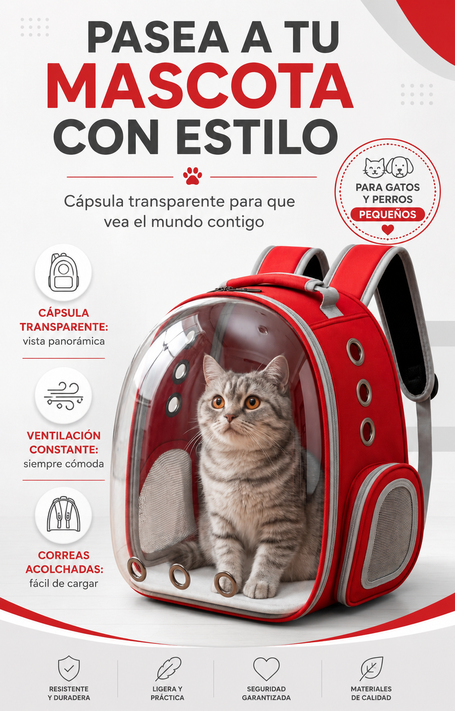 Mochila Transportadora para Mascotas (Roja) — Paseos Seguros y Cómodos