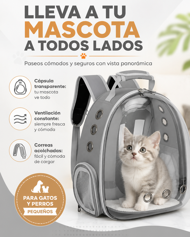 Mochila Transportadora para Mascotas (Gris) — Llévalo Contigo a Todos Lados