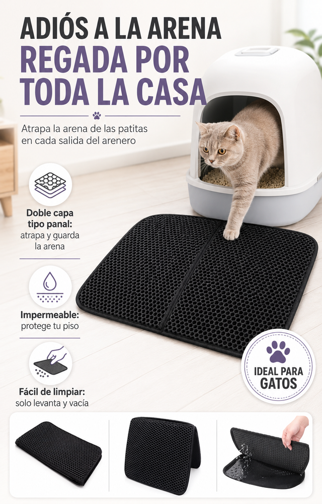 Tapete Atrapa Arena para Gatos — Menos Arena Regada por la Casa