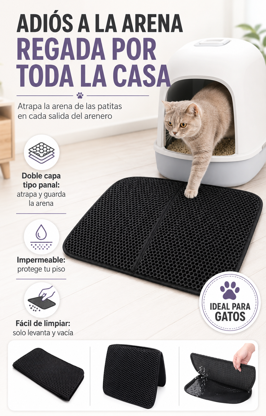 Tapete Atrapa Arena para Gatos — Menos Arena Regada por la Casa